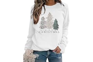 VILOVE Merry Christmas Sweatshirts for Women: Funny Christmas Tree Graphic Shirts Xmas Crewneck Pullover Tops
