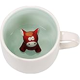Ewaymado 3D Coffee Mug Horse Inside Cup,Cute Handmade Animal Figurine Ceramics Teacup,Christmas,Birthday,Mother's Day Gifts for Friends Family or Kids(White Horse)