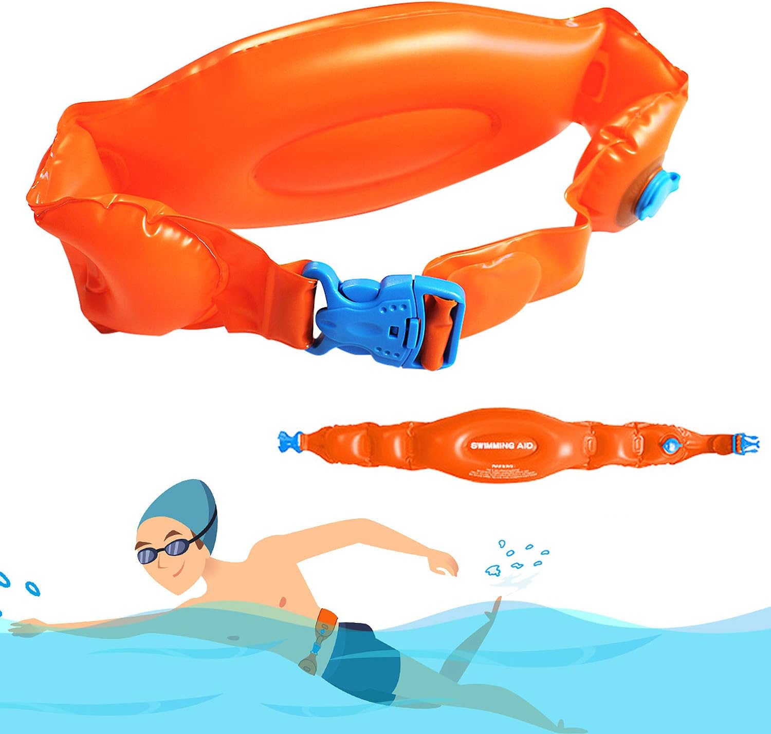 Swimming Belt for Kids Children, Portable Inflatable Swimming Training Aid, Swim Belt with Safety Buckle for Swimming Beginner--Small: Sports & Outdoors