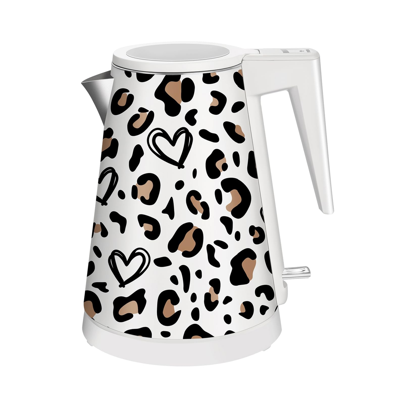 Photo 1 of 1.2L Double Wall Stainless Steel Interior Water Boiler, Cordless, 1000W Fast Boil with LED Light Coffee Pot & Tea Electric Kettle, Auto Shut-Off and Boil-Dry Protection (Personalized leopard)