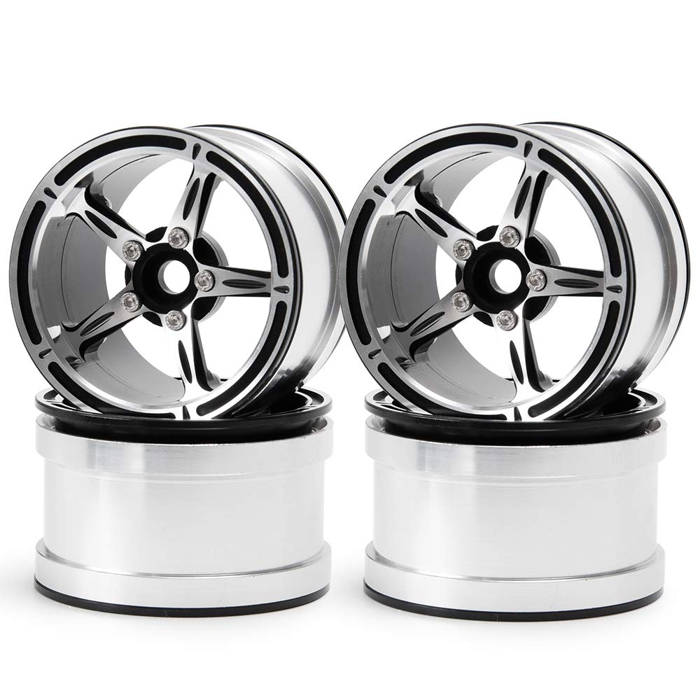 XUNJIAJIE 4PCS Aluminium Alloy 2.2inch RC Beadlock Wheels Rims for 1/10 Crawler Truck Car Axial Wraith (Silver+Black)