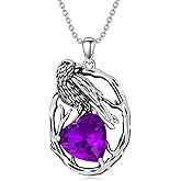 LONAGO Raven Necklace 925 Sterling Silver Crow Raven with Birthstone Pendant Necklace for Women
