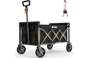 Hikzest Collapsible Wagon Cart Foldable, Portable Heavy Duty Folding Garden Wagons with Wheels, Utility Grocery Shopping Cart for Outdoor, Sport, Camping, Black