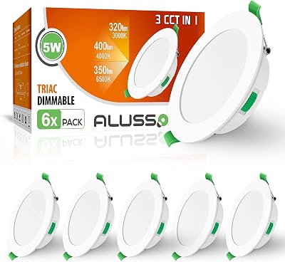 ALUSSO 5W Ultra Slim LED Downlights 3000K-6500K Dimmable 6 Pack IP44