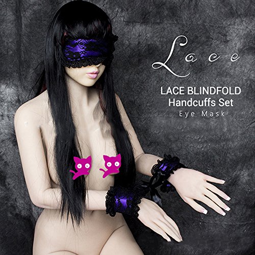 MOJOY Lace Restraints Bondage Kit/Set, Blindfold for Sex with Fetish SM Restraint Handcuffs and Flogger (Purple)