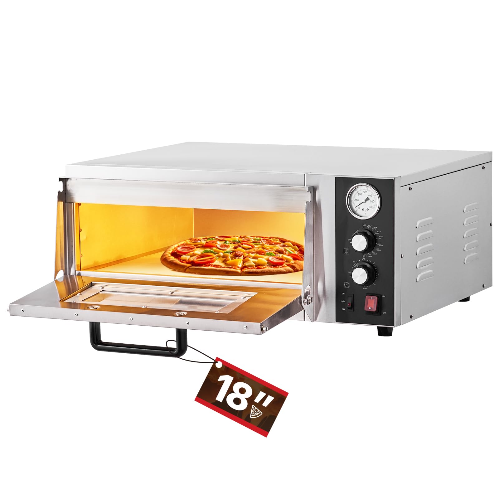 Photo 1 of (MAJOR DAMAGED SEE NOTES) VEVOR Electric Pizza Oven, 18-Inch Commercial Pizza Ovens, 842°F Max Temp, 1740W Large Pizza Oven Countertop with Temp & Time Control, Built in Thermometer Indoor Pizza Maker for Restaurant Home Use