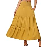Allegra K Summer Maxi Skirt for Women's 2025 Casual Elastic Waist Flowy Tiered Boho Beach Long Skirts
