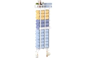 GAGUIUP Towel Racks for Bathroom, Wall Mounted Towel Rack Holder, 32 Inch Rolled Towel Rack for Small Bathroom Towel Storage, 3 Bar Towel Shelf can Hold 6 Large Towels with Metal Top & 4 Hooks, White