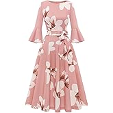 HomRain Women's Church Dresses Modest Bell Sleeve Wedding Guest Cocktail Tea Party Vintage Evening Dress