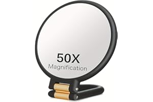 50X Magnifying Mirror with 360° Adjustable Handle & Dual-Sided 1X/50X Design – Ideal for Precision Makeup, Eyebrow Tweezing, 