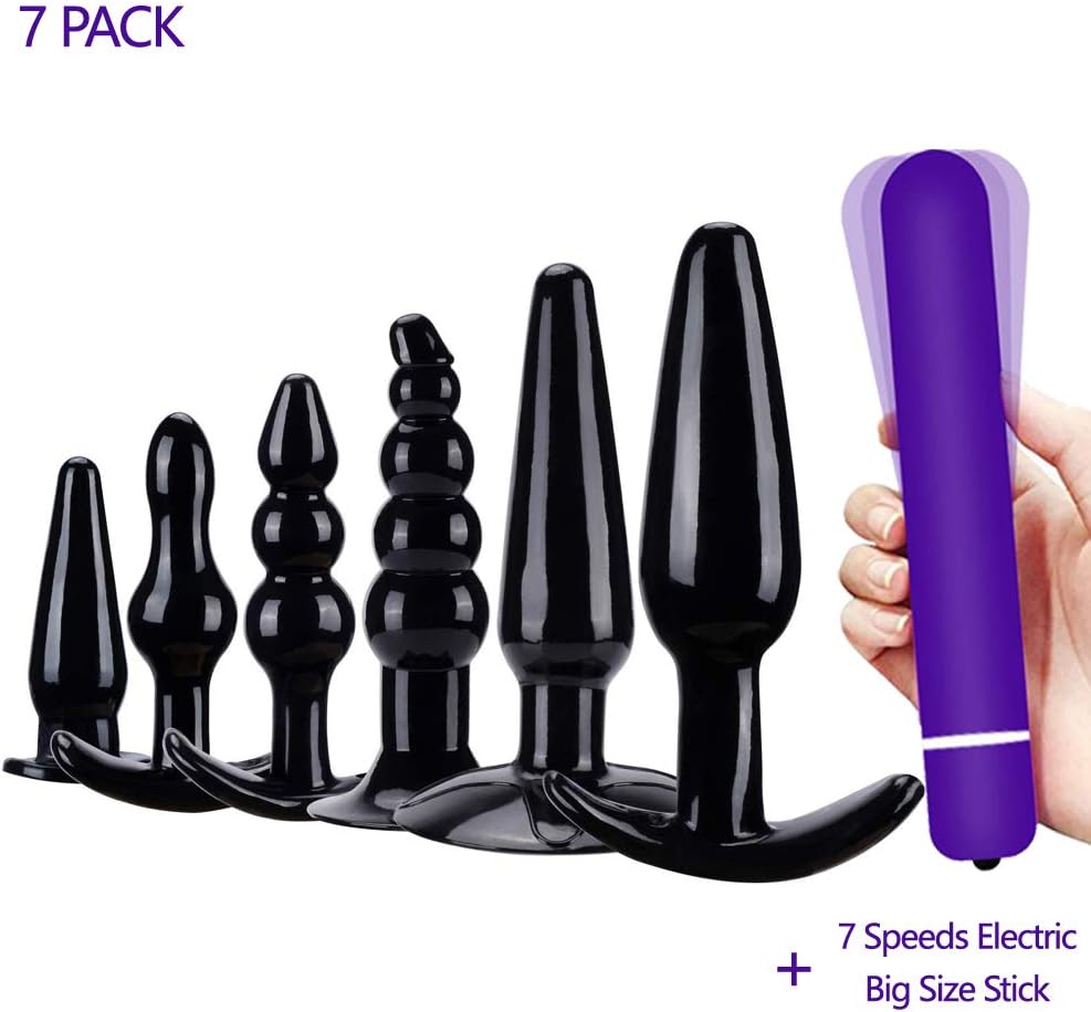 7PCS Beginners Anales Beads Silicone Trainer Kit, Soft Plugs Toys Black