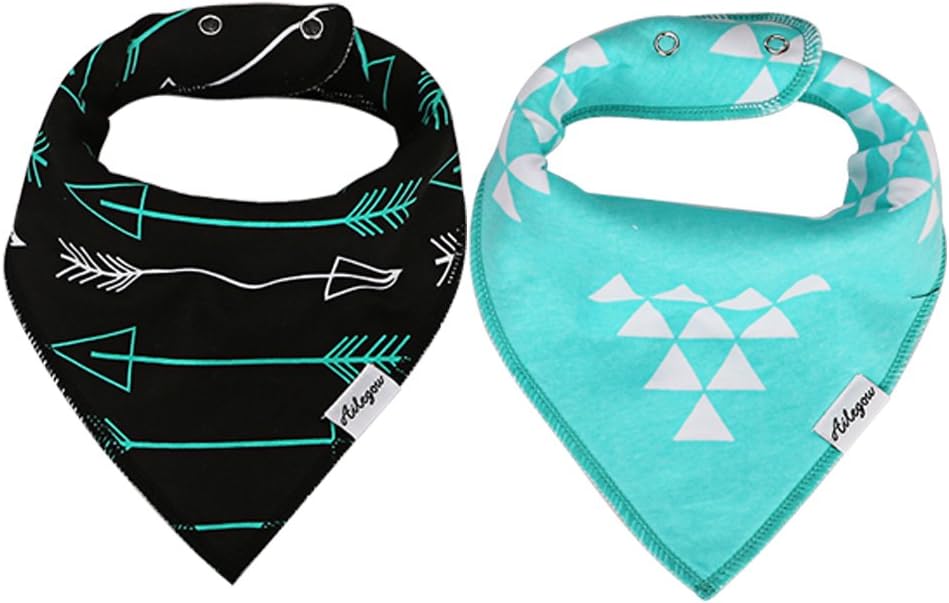 Ailegou Bandana Bib Set, 2-Pack Super Absorbent Drool Bandana Bibs（Boys & Girls）