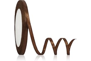 OMAIGAR Brown Ribbon 1/4 Inch Width, Solid Satin Ribbons with 25 Yards Length Silk Fabric for Gift Wrapping or Wedding Party Birthday Decoration - Brown, 1/4 Inch x 25 Yards