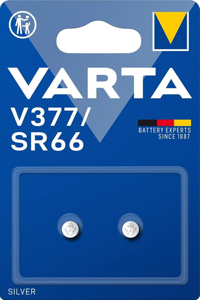 VARTA V377 SR66 Battery Pack of 2 Silver Oxide Coin 21mAh 6.8mm