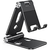 OMOTON Foldable Cell Phone Stand, C4 Portable Aluminum Phone Holder, Adjustable Phone Dock Cradle Compatible with iPhone 17/16/15 Pro Max, Samsung Galaxy, Small Tablets and Other Phones, Black