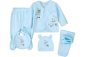 FITFIFTH POD Unisex Baby Clothes 5 Piece Layette Sets Cotton Newborn Clothes Gift Set For 0-3 Months