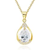 CASSADRA Sterling Silver Teardrop Drop Pendant Necklace for Women Hypoallergenic Cubic Zirconia Adjustable Charm Water Drop Pendant Necklace