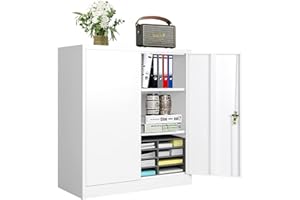 Pataku Metal Storage Cabinet, Garage Cabinet with Doors and Shelves 36" Hx32 Wx16 D, Steel Lockable File Cabinet for Office, Home, Garage, Basement, Industrial, White