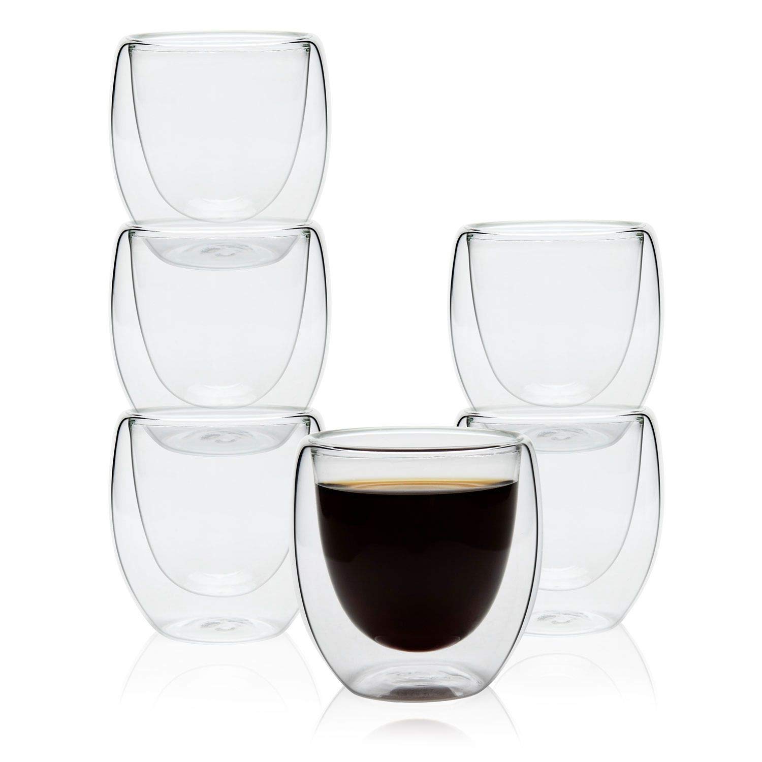 Rachel's Espresso Coffee Cups Double Walled Thermo Glasses Set of 6