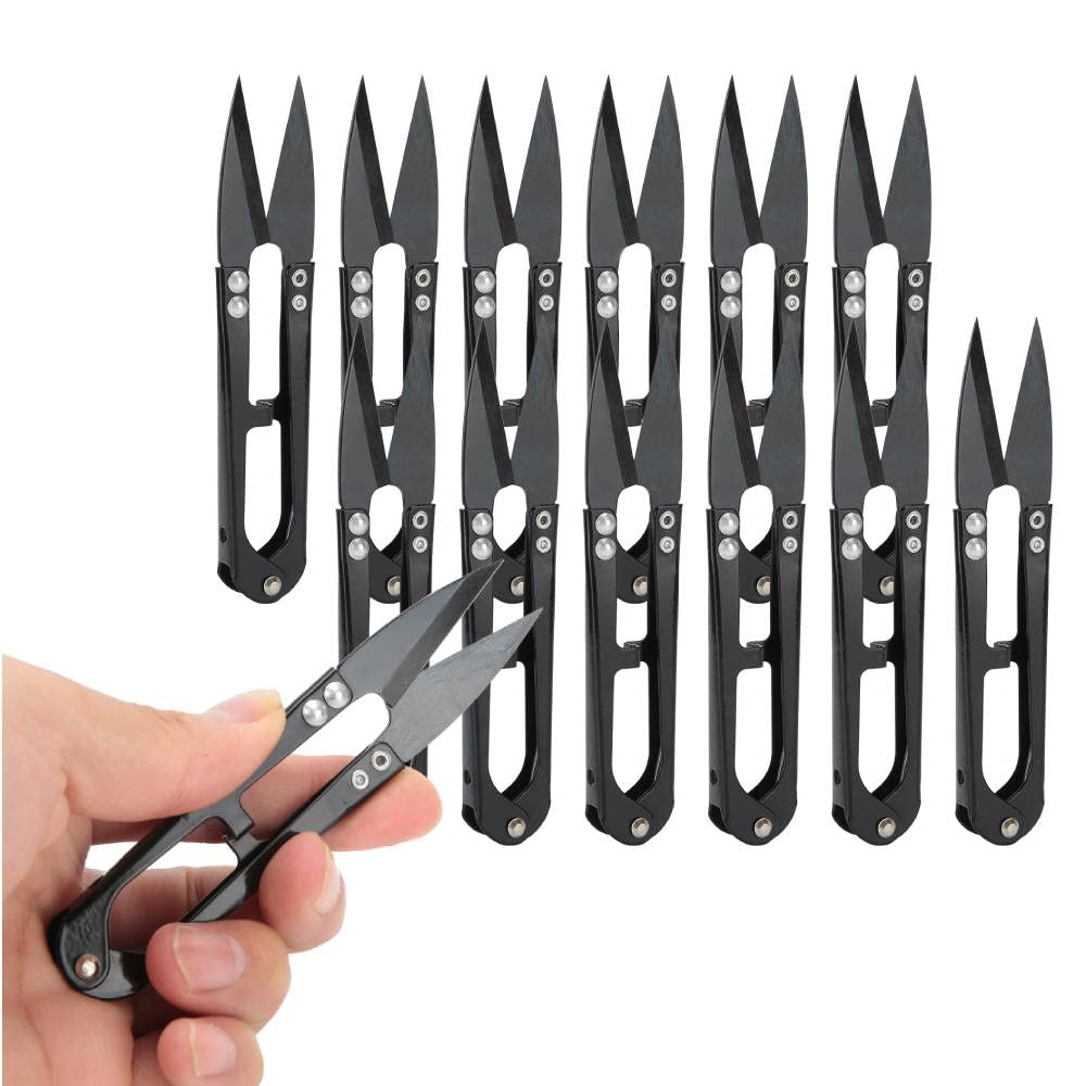 4.3 inch Mini Small Snips U‑Shaped Fabric Embroidery ScissorsHigh-Carbon DIY Cross‑Stitch Thread Cutter Clipper, 12Pcs Trimming Nipper Other Sewing Embroidery Supplies