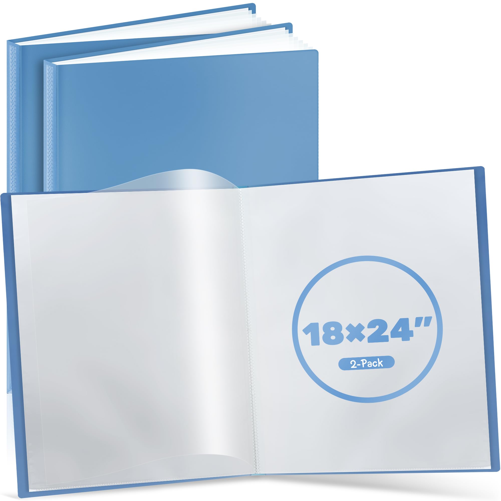 Photo 1 of 2PCS 18x24 Portfolio Binder with Plastic Sleeves,Large Heavy-Duty Document Organizer, Art Painting Folders with 30-Pocket Presentation Book for Artwork, Sheet Music, Poster, Display 60 Pages(Blue)