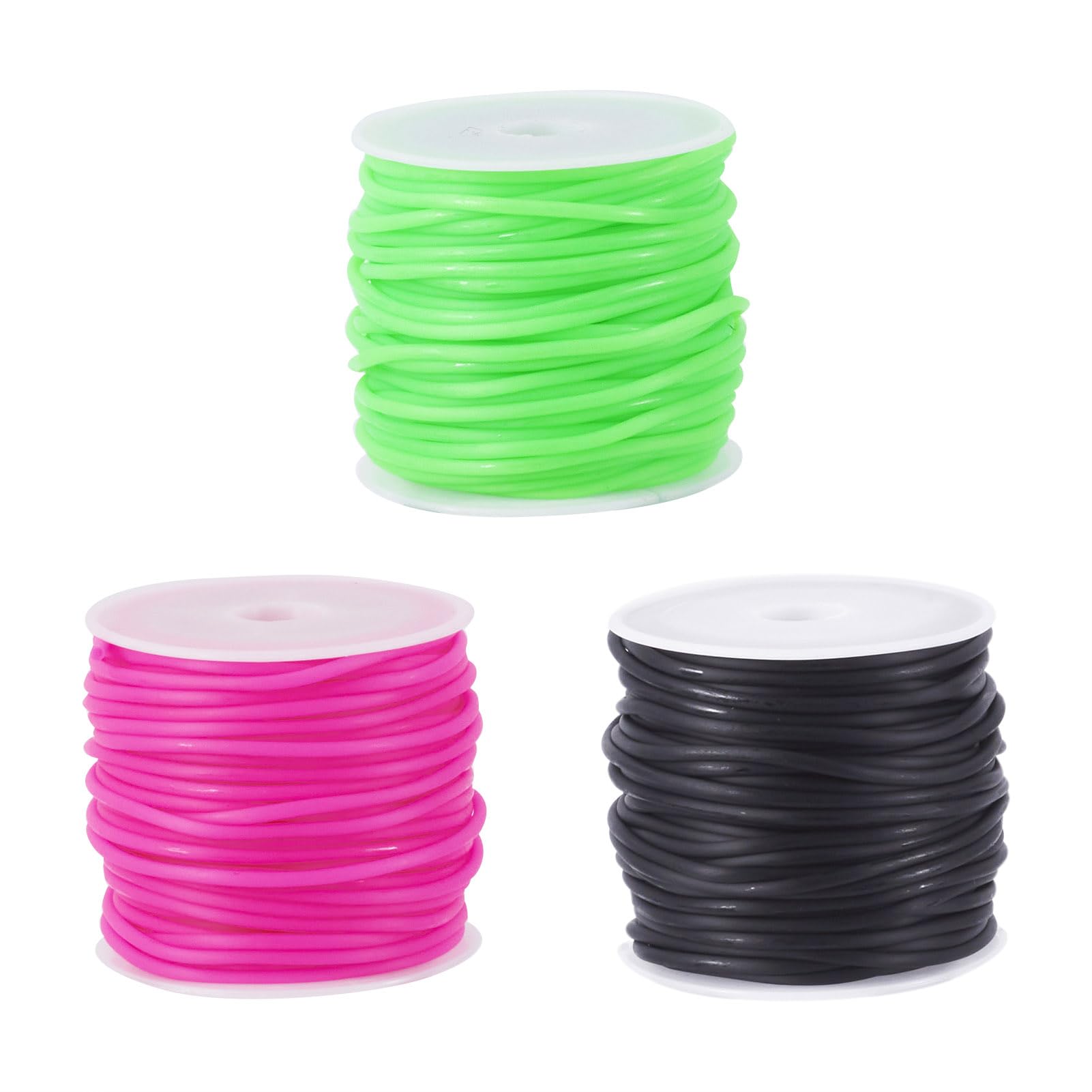Bestewelry 3 Rolls Hollow Pipe PVC Tubular Synthetic Rubber Cord 2mm Round Tube Rubber Cord for Knitting Craft Holding Stitches Jewelry Making