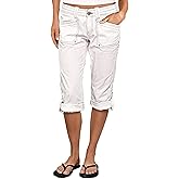 Flamingals Bermuda Shorts for Women Mid Rise Roll Hem Cargo Capris Summer Casual with Flap Pocket