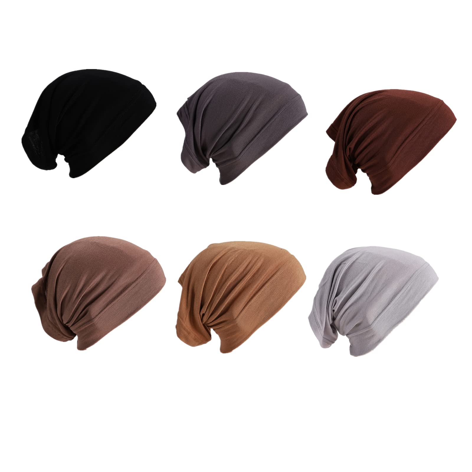 Photo 1 of 6 Pieces Soft Modal Muslim Inner Cap for Women Stretch Under Scarf Hat Turban Cap Bonnet Hijab Islamic Neck Cover (Black)