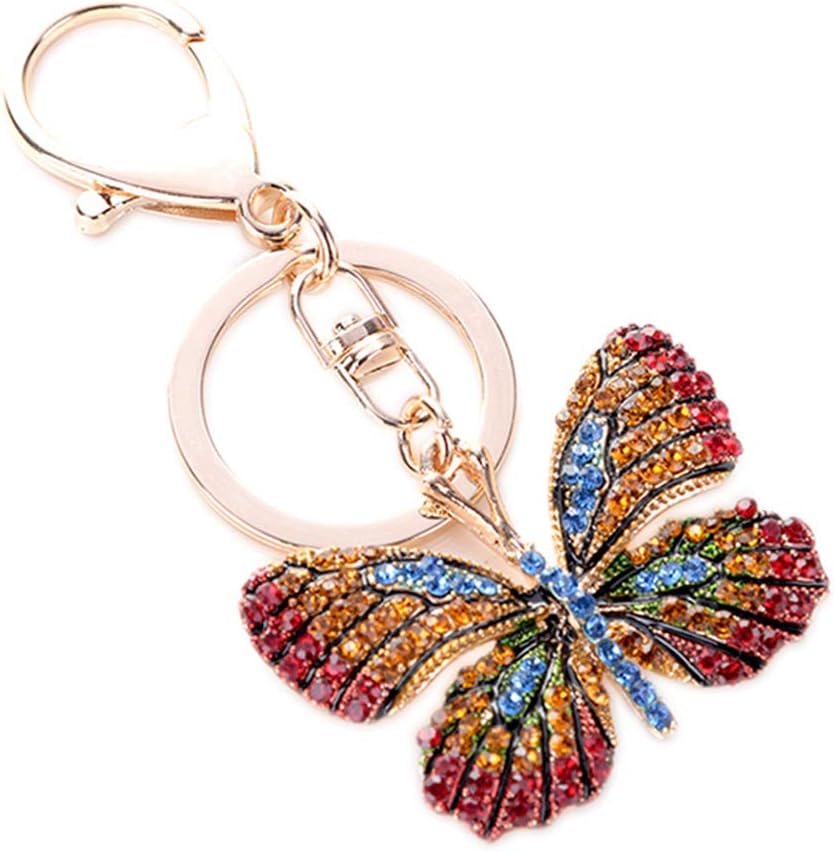 Jzcky Shzrp Colorful Butterfly Crystal Rhinestone Fashion Keychain Keyring Sparkling Key Ring Key Chain Charm Purse Pendant Handbag Bag Decoration Holiday Gift(Lake Blue)