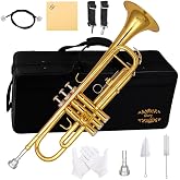 Glory Bb Trumpet, Brass Trumpet for Beginner &amp; Student, Standard B Flat Trumpet with Carrying Case &amp; Gloves, Gold