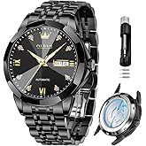 OLEVS Skeleton Men Watches Automatic Business Luxury Diamond Self Winding Watch for Men Stainless Steel Calendar Wrist Watch