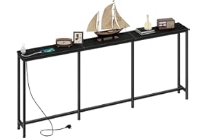 CHOEZON 180 cm Narrow Console Table with Power Outlet, Skinny Sofa Table, Long Behind Couch Table with Charging Station, Entr