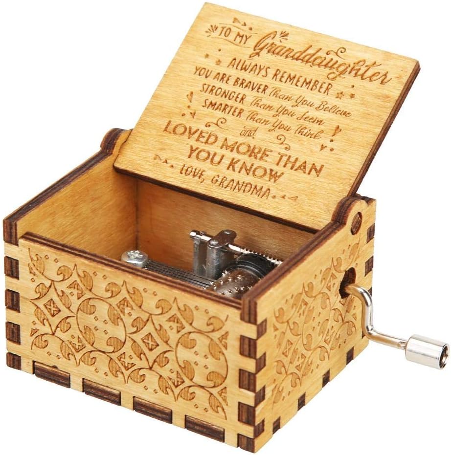 Rarembellish Wooden Hand Crank Rainbow Music Box, Classic Vintage Wood Handmade Musical Boxes Best Gift for Kids Friends