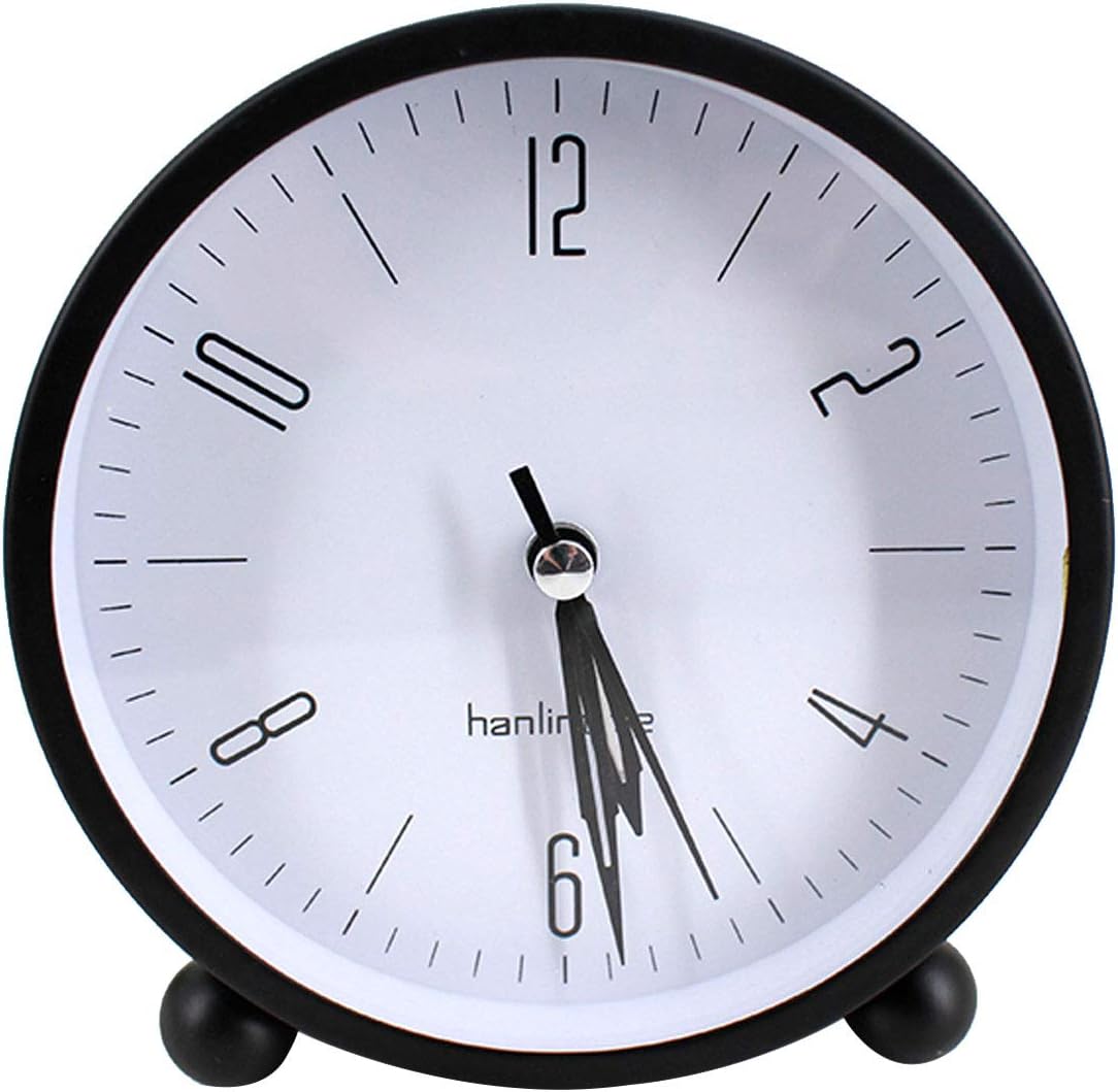 LA HAUTE 4" Round Silent Alarm Clock Non Ticking Bedside/Desk Alarm Clock Battery Powered Travel Clock with Nightlight, Black