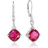 Vinoya Birthstone Earrings for Women 925 Sterling Silver Square Cubic Zirconia Dangle Drop Earrings Simple Jewelry for Her