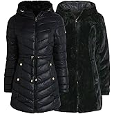 Jessica Simpson Womens Puffer Jacket - Faux Fur Lined Long Coat Winter - Insulated Reversible Hooded Winter Jacket for Women