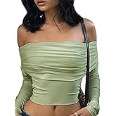 Xineicy Women's Off Shoulder Long Sleeve Tops Sexy Y2K Crop Top Going Out T-Shirt