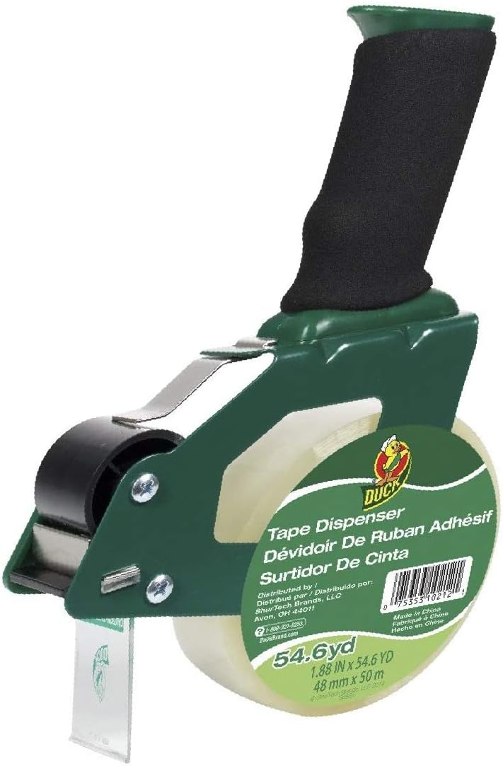 Duck Brand Standard Tape Gun with Foam Handle, Includes 1 Roll of 54 Yard Standard Tape (669332), Green/Black : Packing Tape Dispensers : Office Products
