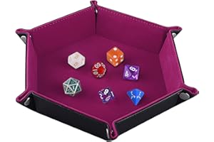 SIQUK Double Sided Dice Tray, Folding Hexagon PU Leather and Velvet Dice Holder for Dungeons and Dragons RPG Dice Gaming D&D and Other Table Games, Dark Rose Red