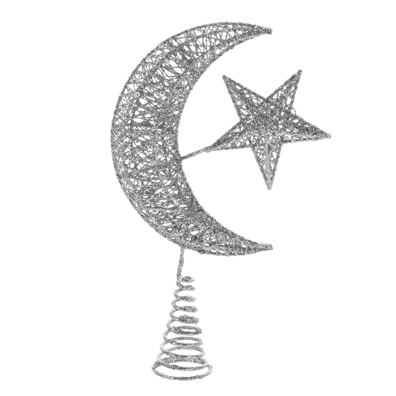 HOMSFOU Moon Christmas Tree Topper - Moon and Star Xmas decoration Interior Santa Hugger Holiday Tree Light Up Silver Star