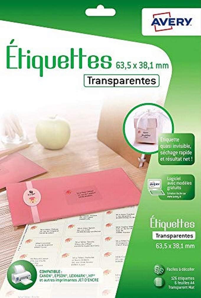 Avery - 126 Transparent Adhesive Labels Inkjet 3.5 x 38.1 mm, 63,5x38,1 mm