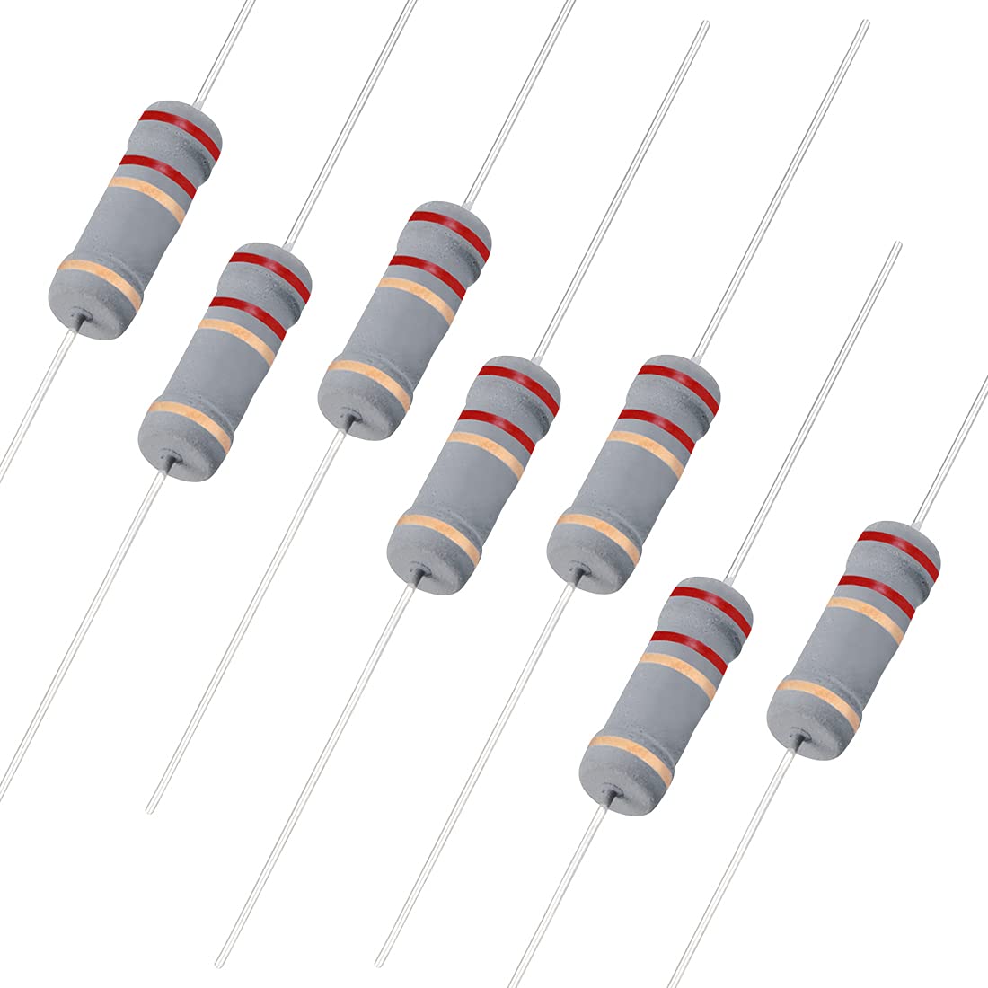 sourcing map 50Pcs 2.2 Ohm Resistor, 2W 5% Tolerance Carbon Film Resistors, 4 Bands for DIY Electronic Projects and Experiments
