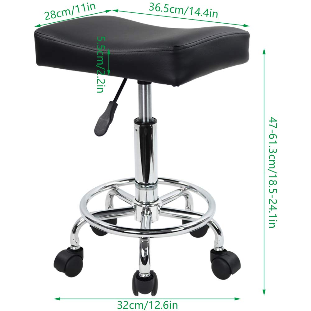 KKTONER Square Rolling Stool PU Leather Height Adjustable Swivel Massage SPA Salon Stools Task Chair with footrest (Black): Kitchen & Dining