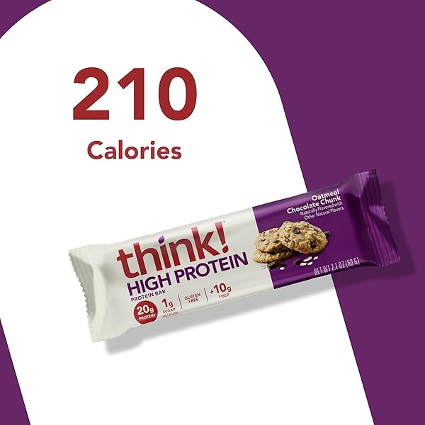 THINK! PROTEIN BARS, HIGH PROTEIN SNACKS, GLUTEN FREE, HIGH FIBER, OATMEAL CHOCOLATE CHUNK, 1 COUNT
