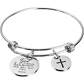 Cross Christian Bible Verse Adjustable Spring Bracelet Gift for Women | Religious Christian Inspirational Scripture Bangle Confirmation Jewelry Gift for Women Teens Birthday Christmas Baptism