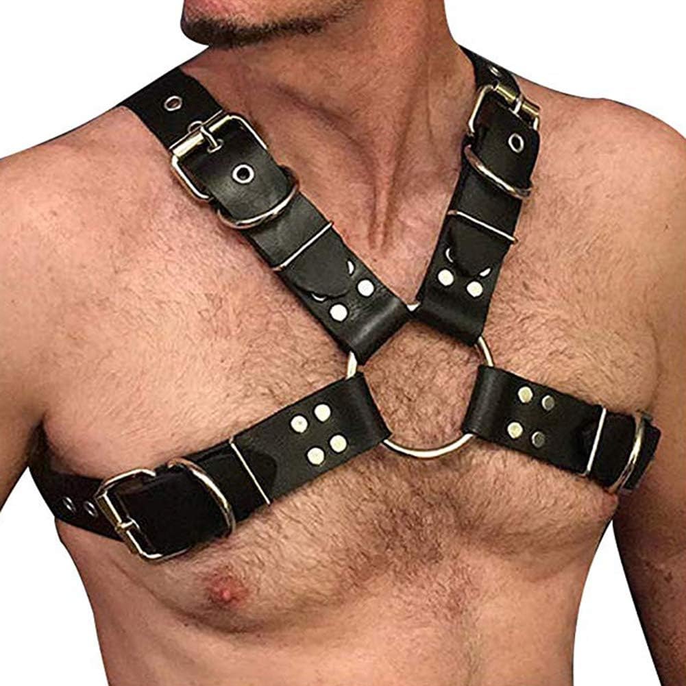Men's Leather Body Chest Harness Belt Punk Cage Belt Buckle Ring Adjustable