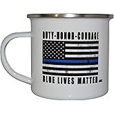 Rogue River Tactical The Thin Blue Line Flag Camp Mug Enamel Camping Coffee Cup Gift Police Officers Law Enforcement