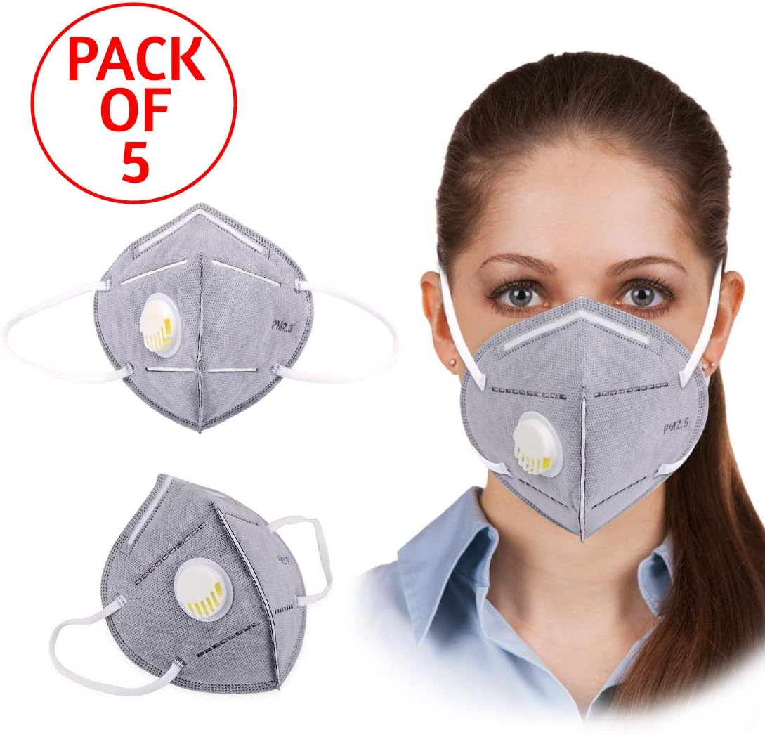 iSweven PM 2.5 Anti Dust Pollution Mask Face Mask Foldable Non Woven (Pack of 5, Grey)