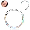 BodyBonita Hinged Opal Nose Rings Hoops - 16G/18G/20G 316L Surgical Steel Hinged Hoop Nose Rings for Women Septum Rings Conch Helix Daith Piercing Jewelry Purple/Pink/Blue/White 10mm/8mm Silver/Gold