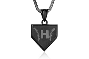 SENRAN Initial A-Z Necklace for Boys Stainless Steel Letter Shield Pendant Box Chain 22+2 inch Inspirational Baseball Home Plate Necklace Baseball Jewelry Gift for Men